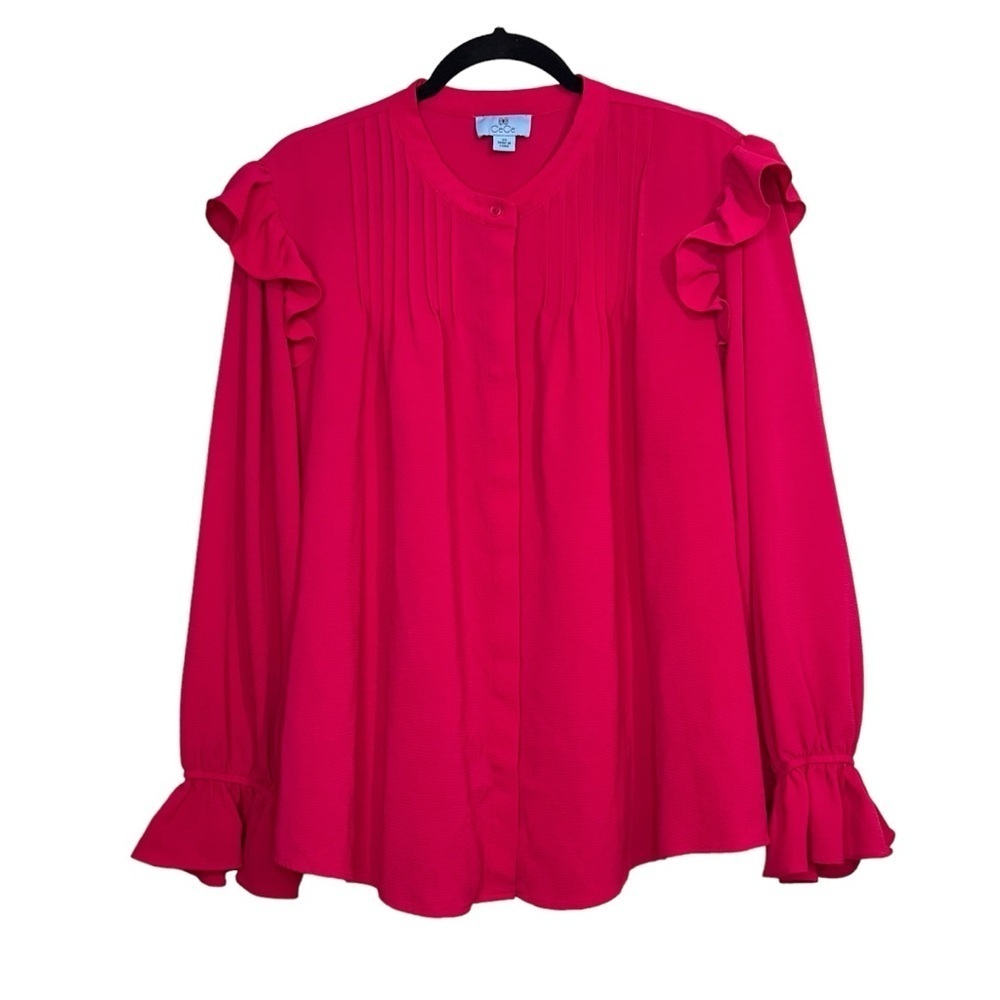 CeCe Womens Pink Flared Long Sleeve Blouse Button Front Top Plus Size 3X